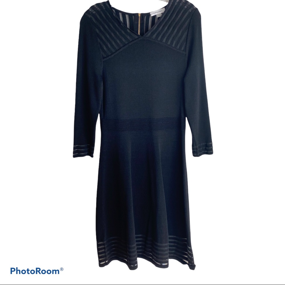 Calvin Klein Black Knit Dress with Netting Inserts at Bodice Size Medium